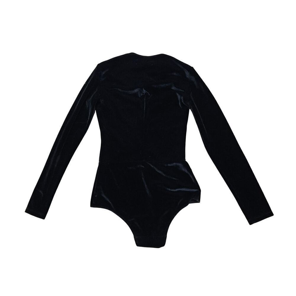 Reformation Velvet Avalon Bodysuit Black Long Sleeve Lace Front Size Small - Picture 3 of 7